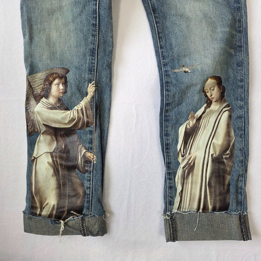 Mnml Angel Jeans Mens Size 28 Waist Streetwear Straight Leg Cuffed 100% Cotton - Picture 3 of 12